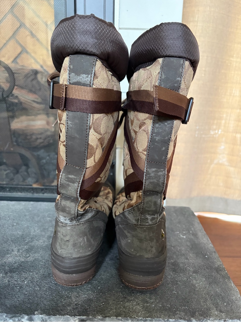 Coach Brown Signature Pattern Lace-Up Winter Boots - Picture 2 of 5